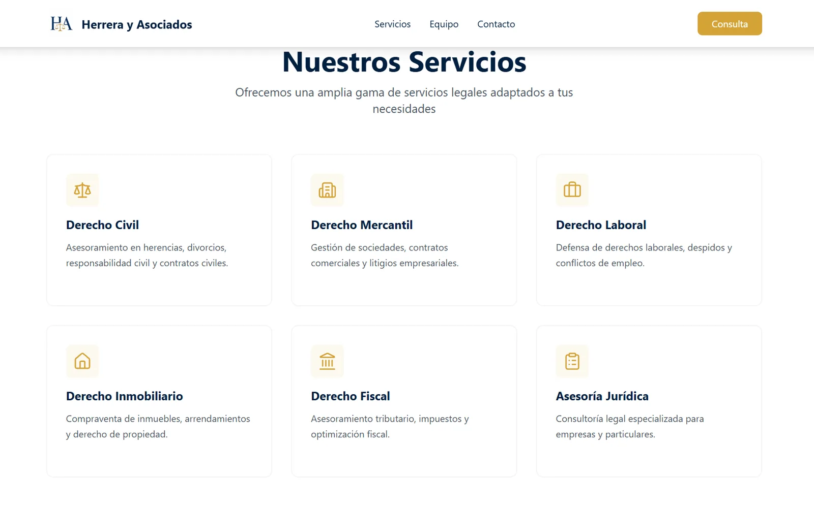 Concepto de sitio para Herrera & Asociados — pantalla 2 de 3