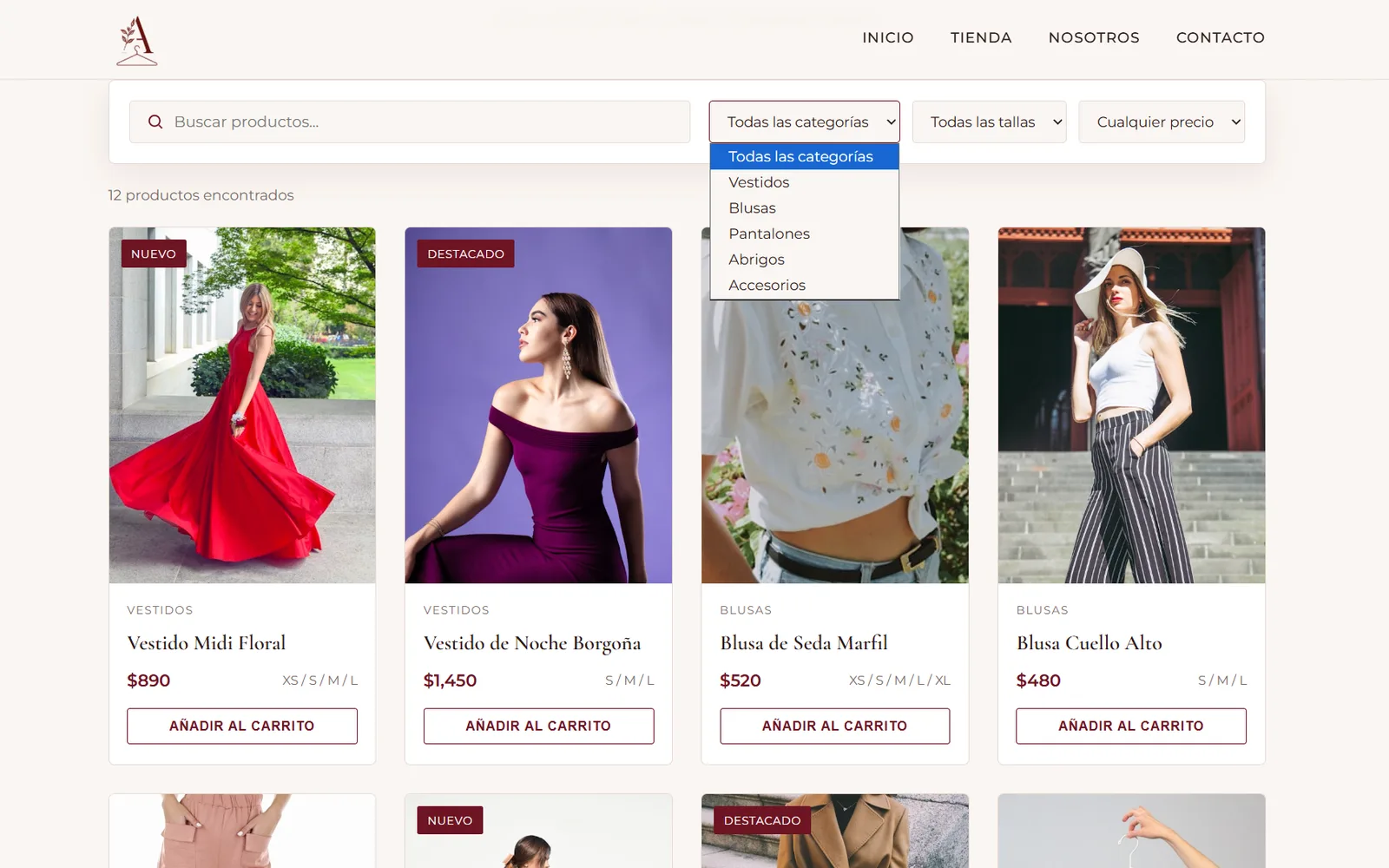 Concepto de sitio para Boutique Amaranto — pantalla 2 de 3
