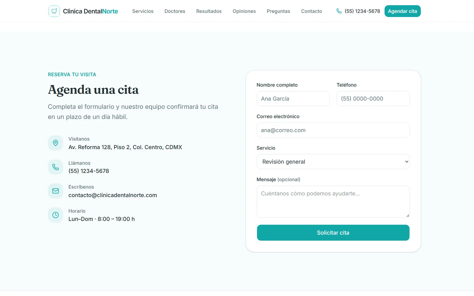Concepto de sitio para Clínica Dental Norte — pantalla 2 de 3