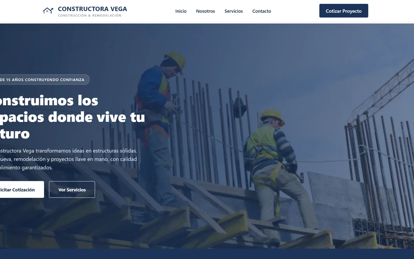 Concepto de sitio para Constructora Vega — pantalla 1 de 3