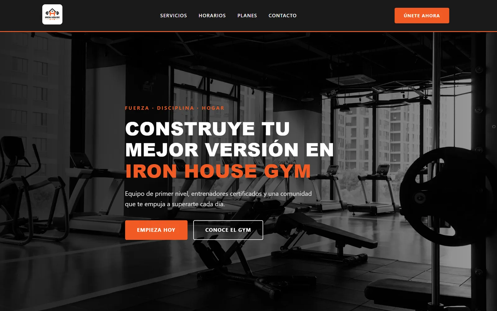 Concepto de sitio para Iron House Gym — pantalla 1 de 3